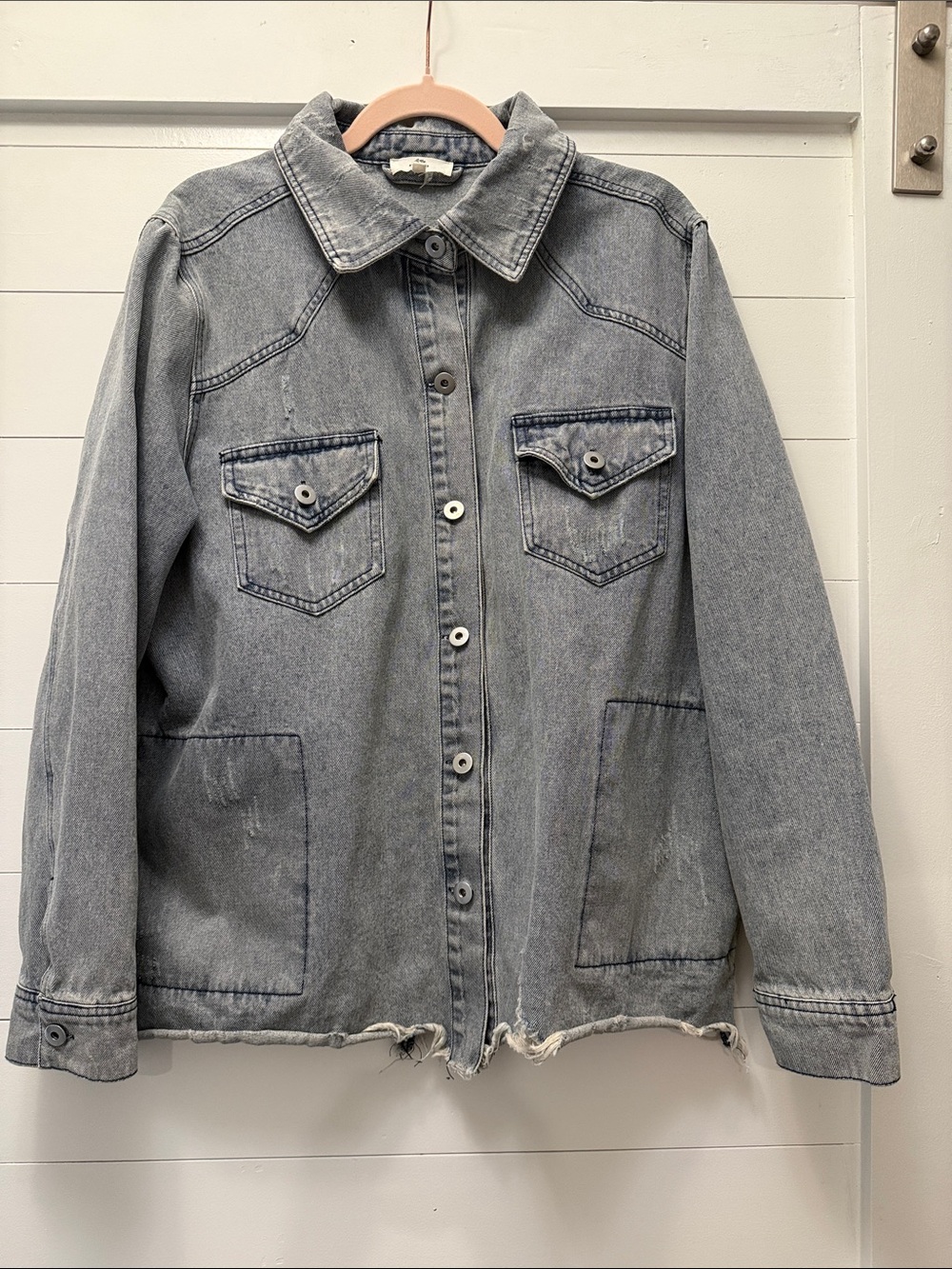 entro Light Washed Blue Denim Jacket with Patch Pockets